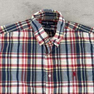 Polo Ralph Lauren Shirt Men Large Blue Beige Plaid‎ Blake Long Sleeve Pony VTG